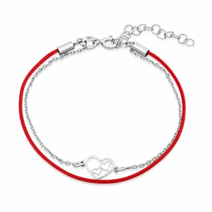 SOFIA ezüst karkötő piros zsinórral és szívecskékkel  karkötő AMBRGG563415