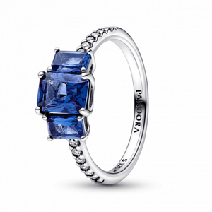 PANDORA Kék négyszögletes háromköves szikrázó gyűrű  gyűrű 192389C01