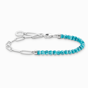 THOMAS SABO charm karkötő Turquoise beads and chain links silver  karkötő A2099-404-17
