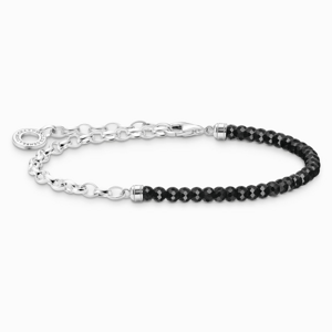THOMAS SABO charm karkötő Black onyx beads and chain links  karkötő A2100-130-11