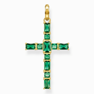THOMAS SABO medál Cross with green stones gold  medál PE939-472-6