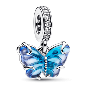 PANDORA Kék muranói üveg pillangó függő charm